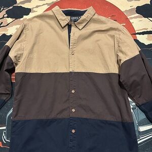 Arsntl Men's Colorblock Button-Up Jacket in Tan/Gray/Blue